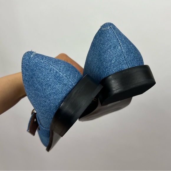 Maeve Anthropologie denim blue Pointed-Toe Moto Mary Jane Flats - Picture 5 of 8